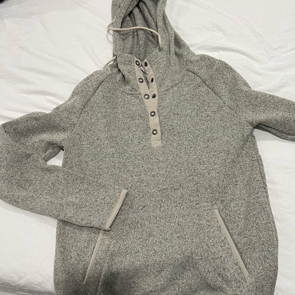 Ascend Heather Gray Buttoned Wool Sweater Hooded